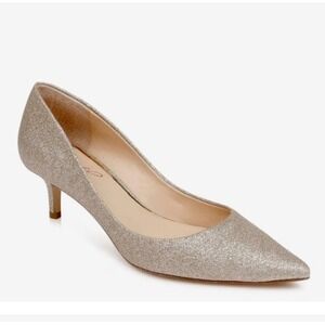 Jewel Badgley Mischka Royalty Gold Shimmer Pointed Toe Kitten Heel Pumps 9M  NEW